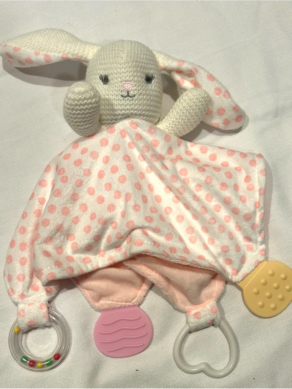 Modern Baby Snuggle Blankie Bunny Rabbit Security Blanket Lovey Teether Rattle